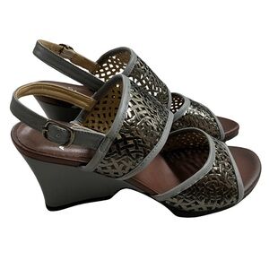 Audley Grey and Pewter Cutout Leather Sandals, New in Box